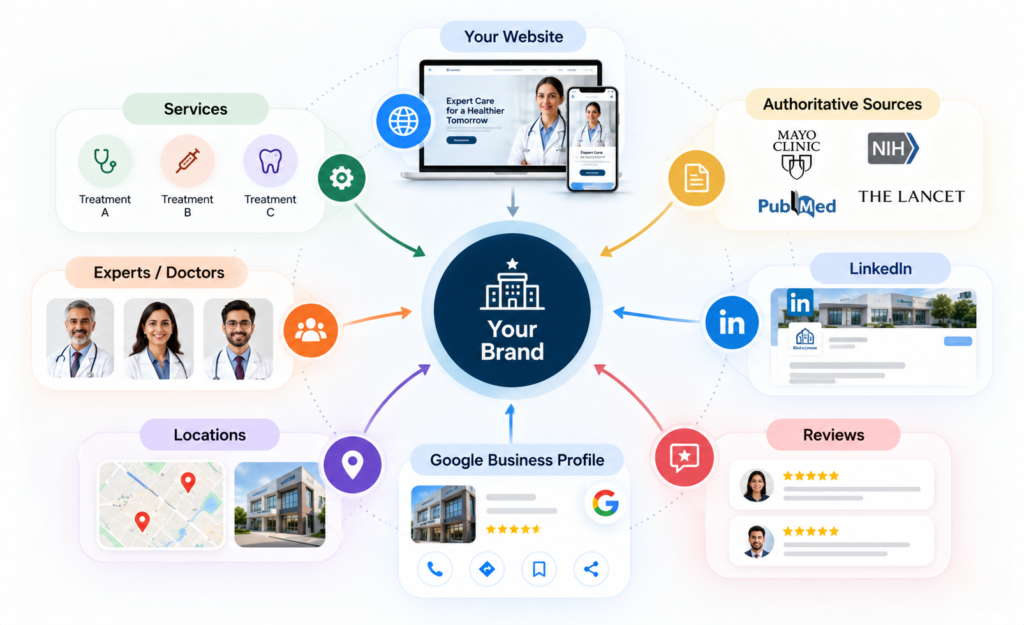  Entity SEO diagram showing how AI search understands a brand
