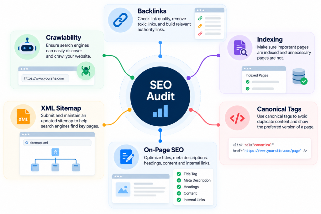  Backlinks and technical SEO audit components
