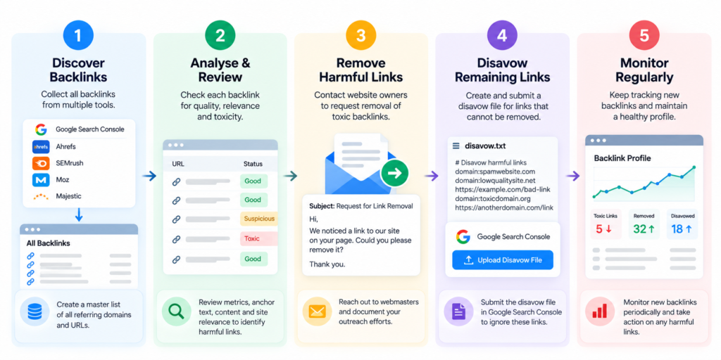 Backlink audit process for finding and cleaning toxic backlinks